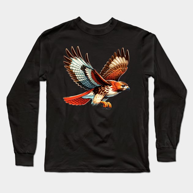 Flying Red Tailed Hawk Long Sleeve T-Shirt by The Jumping Cart